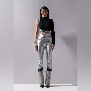 AMMO X AKIRA BIG BOOTY HIGH WAIST FAUX LEATHER PANT IN SILVER